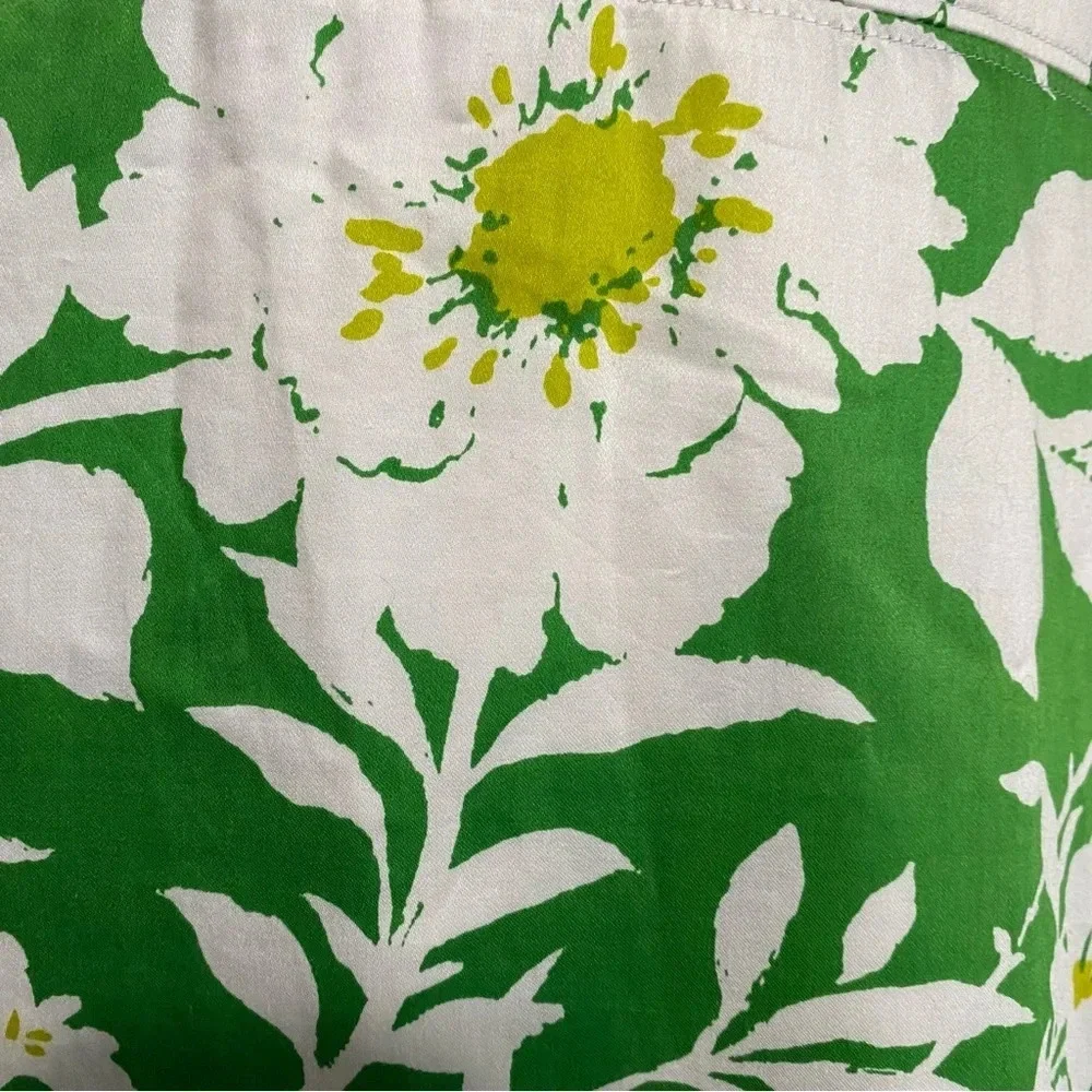 J. Crew Green White Floral Tropical Ruffle Hem Strapless Midi Dress Size 4